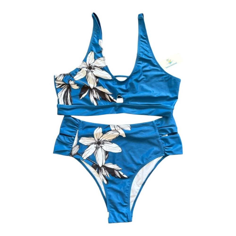 Beachsissi Woman’s Blue and White Floral Two Piece Bikini